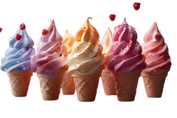 Cream Toppings Orbiting Them Dynamic Surreal Collection Multiple Flavors Isolated Transparent Background Set Copy Space Template Branding Social Media Poster Banner Marketing Ecommerce W SEO Optimized