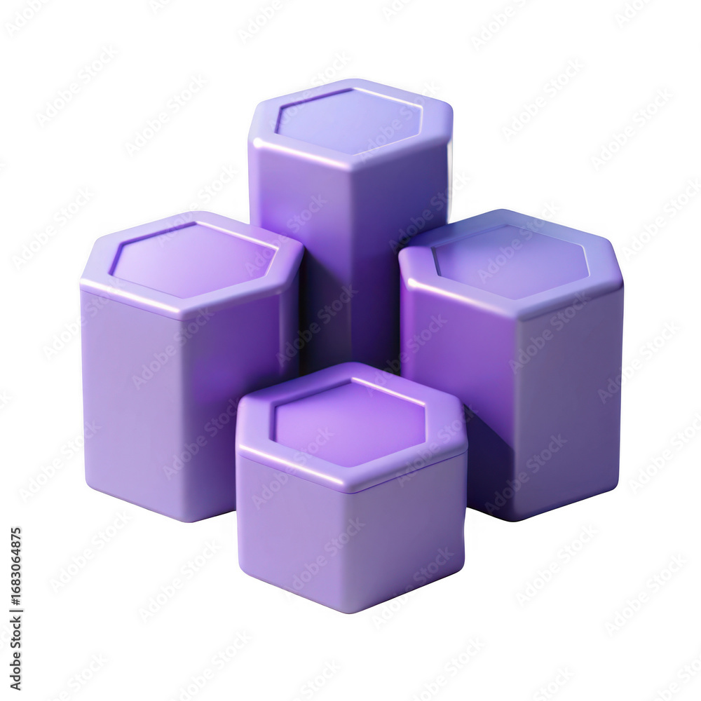 Aufkleber 3d hexagonal prism objects in purple isolated on transparent background
