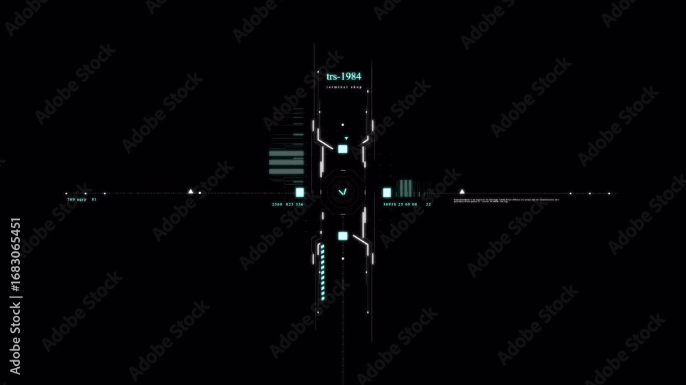 Poster futuristic hud interface animation: trs-1984 terminal skope data display