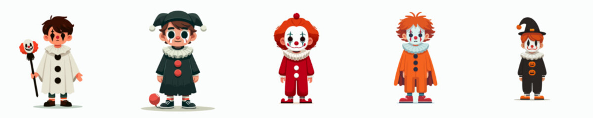 vector of a children wearing a scary clown halloween costume