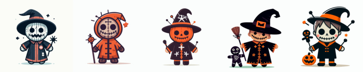 vector of a children wearing a scary doll halloween costume