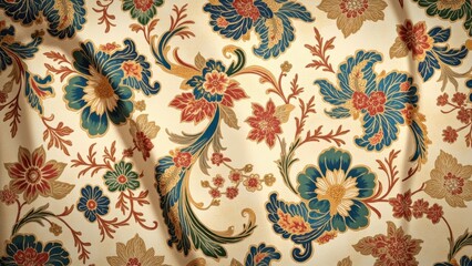 Elegant floral fabric flowing with intricate batik design
