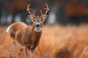 Obraz premium A white-tailed deer in the summer grassland, photorealistic,