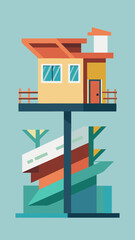 A house with a chimney and a lightning bolt in the sky. The house is surrounded by trees and buildings