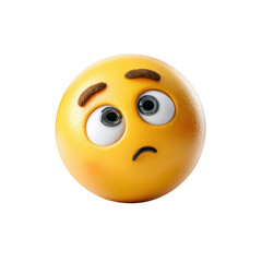3D rendered yellow emoticon expressing doubt or skepticism slightly tilted head and furrowed brows