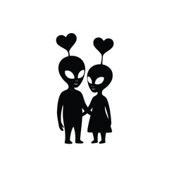 Alien couple holding hands with heart antennae love