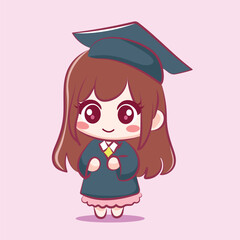 Cute Chibi Girl in Graduation Outfit Kawaii Student Character Illustration