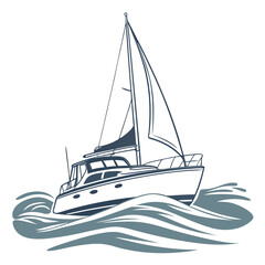 Illustration of a modern yacht sailing on the sea, a sleek design for nautical and travel themes, perfect for summer vacations