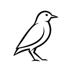 Simple black line art drawing of a small standing bird minimalist icon style.