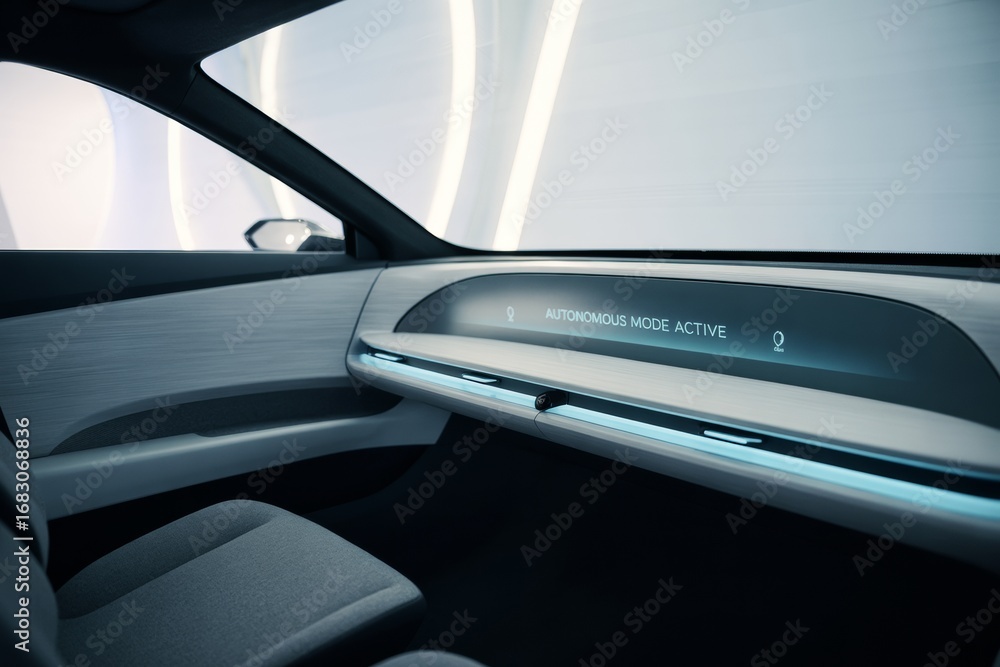 Aufkleber futuristic autonomous car interior with sleek dashboard and glowing interface screen showing 