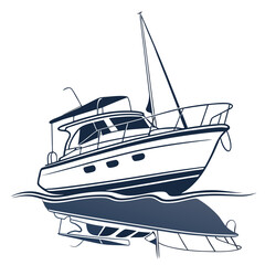 Vector art of yacht on the water with reflection, a symbol of nautical adventure, summer vacations, and leisurely cruises, perfect for travel and maritime themes