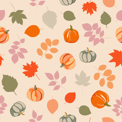 Halloween and Harvest Season Pattern with Pumpkins and Leaves