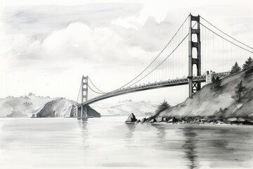 Naklejka premium Golden Gate Bridge bridge landscape sketch.