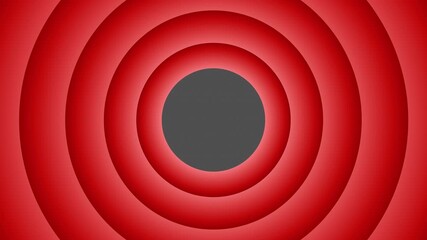 Cartoon style animation isolated with gray background for the end of videos. Red circles shape  zooming in with bounce back effect.