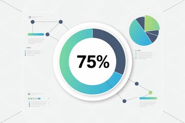 Circular progress chart showing 75 percent with pie graph and data lines on abstract light background for analytics and statistics concept. Ai generative