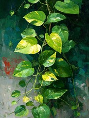 Ethereal Vines and Lush Green Foliage: An Artistic Interpretation in Organic Design and Vibrant Colors for Tranquil Interior Decor and Home Aesthetics