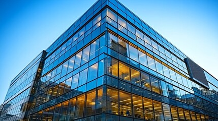 Fototapeta premium Modern glass office building with blue sky