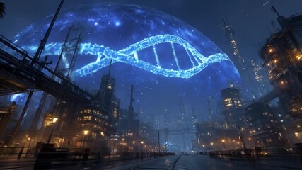 Futuristic cityscape dna structure - Powered by Adobe