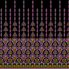 Embroidery neckline and lace border design with paisley and floral motifs and trendy embroidered ornaments for textile print on fabric	