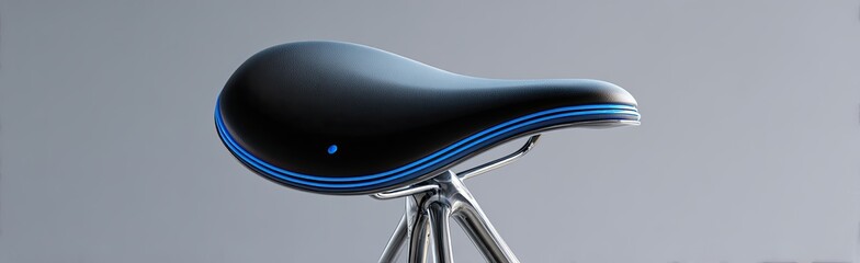 Dark bicycle seat with glowing blue accents