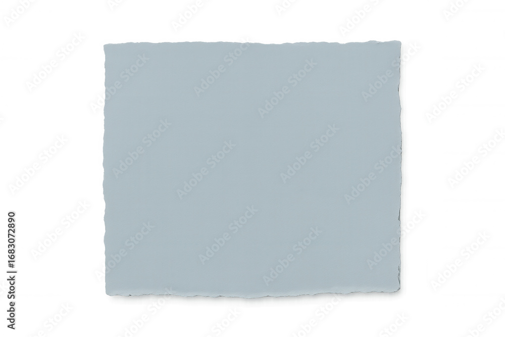 Poster light blue rectangular paper fragment ripping along rough edges, providing textured transparent over