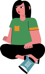 A stylized illustration of a person sitting with a contemplative expression, holding a shoe.