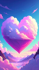 Heart-shaped cloud floating over mountains