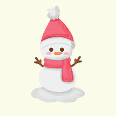 cute cartoon character snowman in christmas watercolor design
