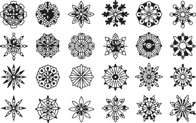 Set of Decorative Mandala Round Ornaments in Black and White Vector illustration, mandala clip art silhouette bundle 