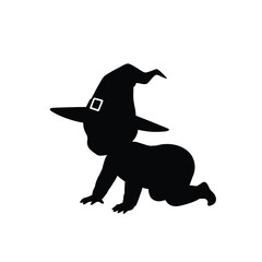 Baby witch crawling silhouette vector