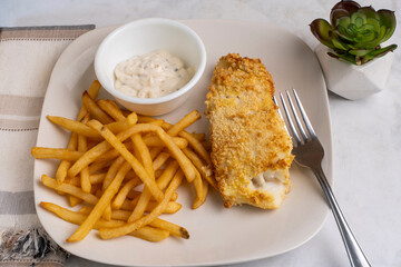 baked haddock  with  french fries