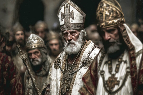 Pope Blessed Urban II leads a gathering of clergy in medieval religious attire