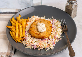 salmon burger  with cole slaw
