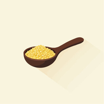Flat vector of quinoa in tablespoon with solid colors and grain texture  