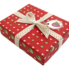 Obraz premium Red Gift Box with Cream Ribbon Apple Design Perfect for Holidays