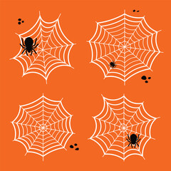 Vector spider webs with spiders set