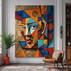  living room interior furniture art design decoration interior items painting cubism style comfortable  luxury house comfort white wall pattern background close-up