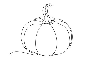 Line Art Pumpkin. Happy Halloween Holiday Greeting Card Element. Autumn Thanksgiving Party Mascot Contour. Seasonal Vegetable Food Icon. One Continuous Outline Drawing Modern Design. Halloween Decor