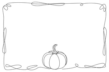 Line Art Pumpkin. Happy Halloween Holiday Greeting Card Element. Autumn Thanksgiving Party Mascot Contour. Seasonal Vegetable Food Icon. One Continuous Outline Drawing Modern Design. Halloween Decor