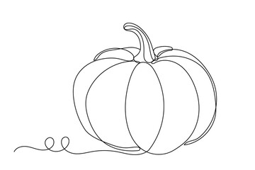 Line Art Pumpkin. Happy Halloween Holiday Greeting Card Element. Autumn Thanksgiving Party Mascot Contour. Seasonal Vegetable Food Icon. One Continuous Outline Drawing Modern Design. Halloween Decor