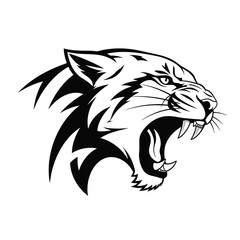Fierce snarling panther head mascot in a bold black and white graphic style.