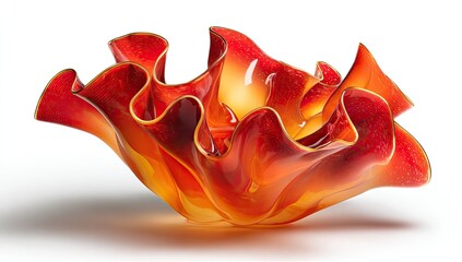 Ornate, fluted glass bowl in fiery orange-red hues