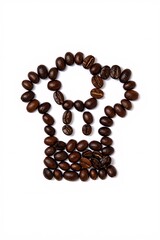 Coffee Beans Arranged as Chef Hat;  Roasted Bean Texture;  White Background;  Culinary Concept;  Food Photography.