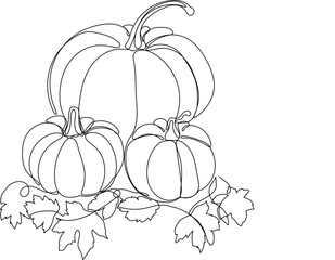 Line Art Pumpkin. Happy Halloween Holiday Greeting Card Element. Autumn Thanksgiving Party Mascot Contour. Seasonal Vegetable Food Icon. One Continuous Outline Drawing Modern Design. Halloween Decor