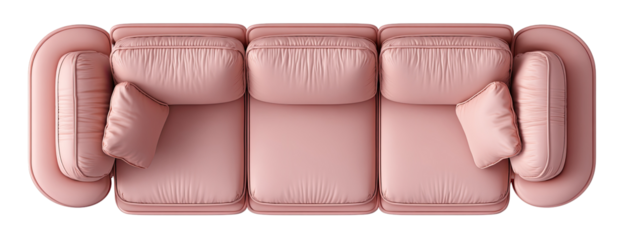 Overhead view of a light pink three-seater sofa with tufted cushions (1)