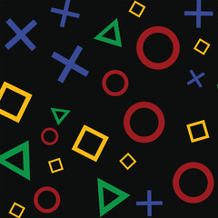 Background design with game console symbol pattern. Icons triangle, circle, cross and square. Game controller