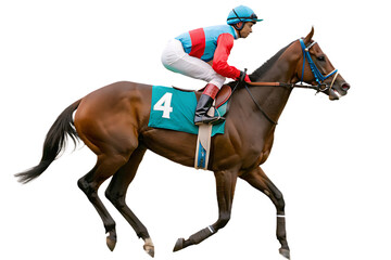  horse racer  with jockey wearing blue helmet isolated on a transparent background.PNG