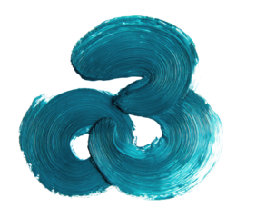 Teal paint swirls in a three-lobed design