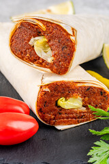 Traditional turkish food cigkofte. Cigkofte wrap.