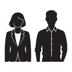 A silhouette of a professional man and woman standing together..